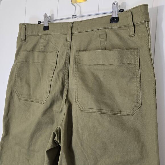 Quince Wide Leg Crop Pants Olive Green Army Green EUC Size 32 - Picture 9 of 10